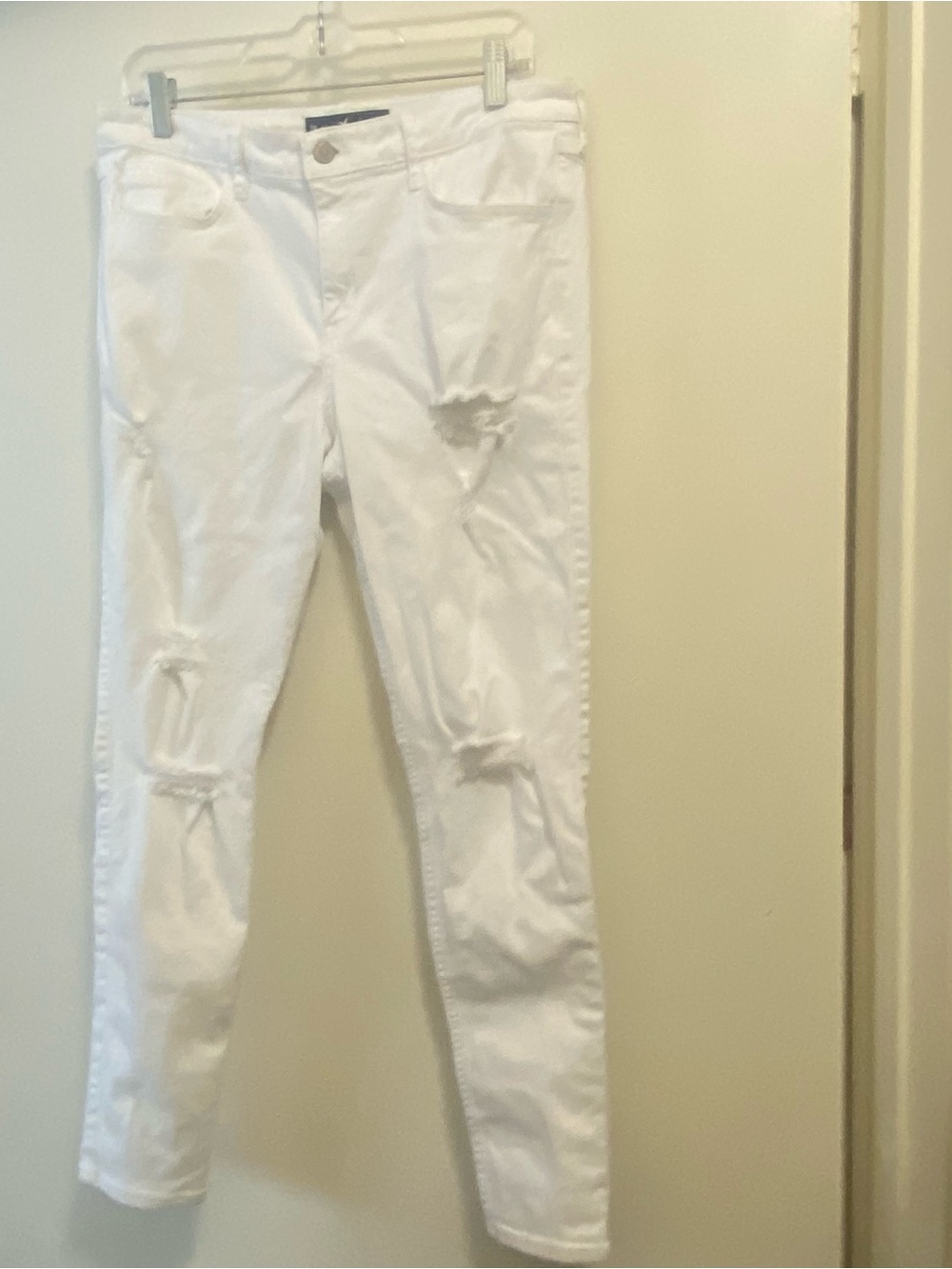 Hollister Womens White Jeans Junior 15 15R 32x28 High Rise Skinny Distressed